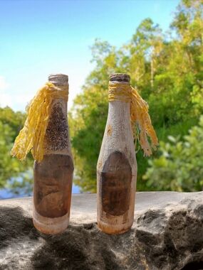 Handcrafted Rustic Decorative Bottle with Gold Tassel
